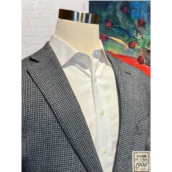 Jos A Bank 1905 48R Slim Gray Black Houndstooth Flannel Unstructured Blazer - Picture 6 of 16